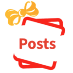 A stylized icon with the word 'Posts' inside a red frame and a yellow bow on top.