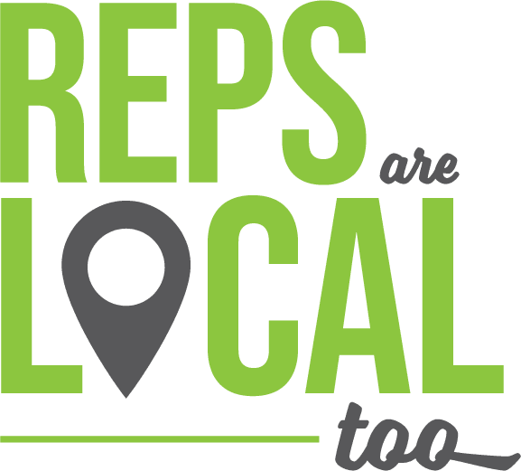 Logo with 'Reps Local too' in green and gray, featuring a location pin.
